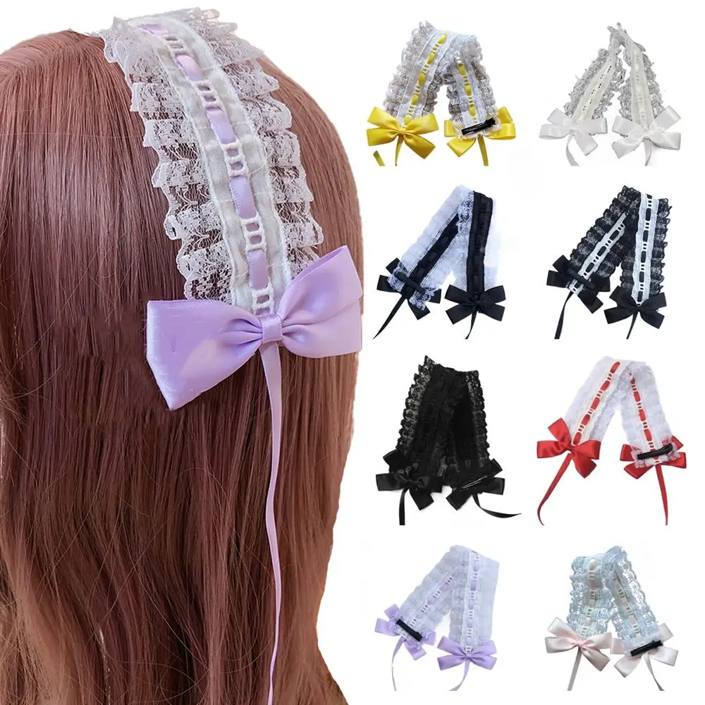 Diadema creativa Multicolor de Lolita con Clips, accesorios para el cabello, cinta con lazo, diadema de encaje dulce bonita de Lolita para mujer