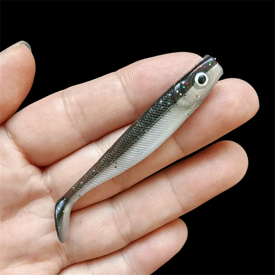 MUKUN 10pcs 60mm 2g Soft Lures Baits Fishing Lure Leurre Shad Double Color Silicone Bait T Tail - imagen 5