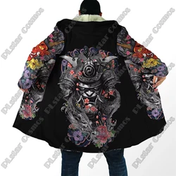 Capa invierno hombre capucha lana estampado 3D samurái geisha león
