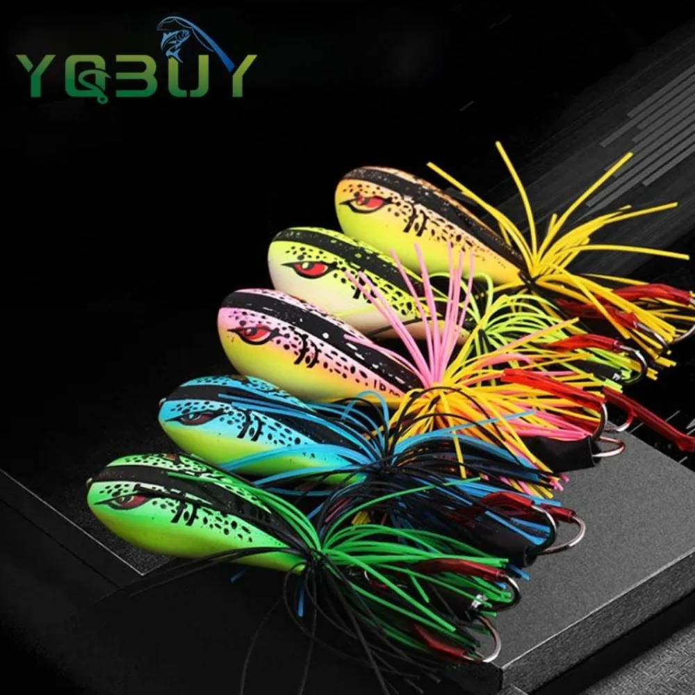 Señuelo de rana saltar Haruan 9g, Señuelos de pesca flotantes sin malezas con anzuelos dobles afilados, cebos de simulación de cabeza de serpiente y rana