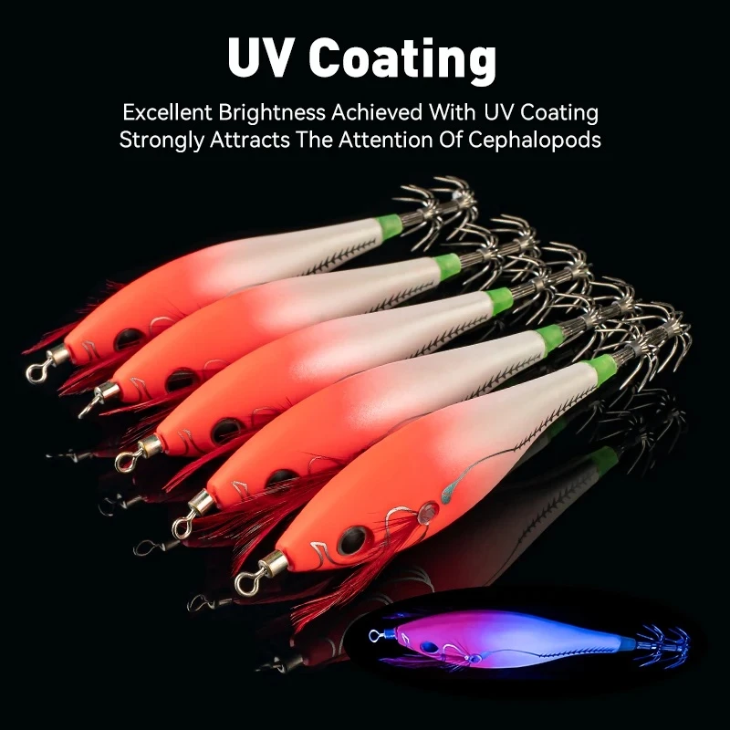 BRAVMACK-plantilla de calamar Horizontal luminosa, anzuelo de madera para camarones y calamar, 5 uds., Señuelos de pesca, pulpo, sepia, camarones, cebos de agua salada - imagen 3