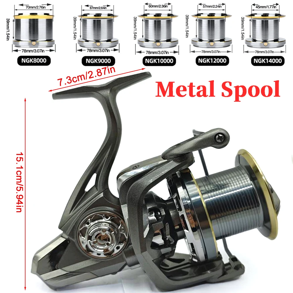 Carretes de pesca giratorios grandes, rueda de arrastre máximo de 20KG, carrete de pescado de carpa de agua dulce duradero de agua salada 8000/9000/10000/12000/14000 - imagen 4