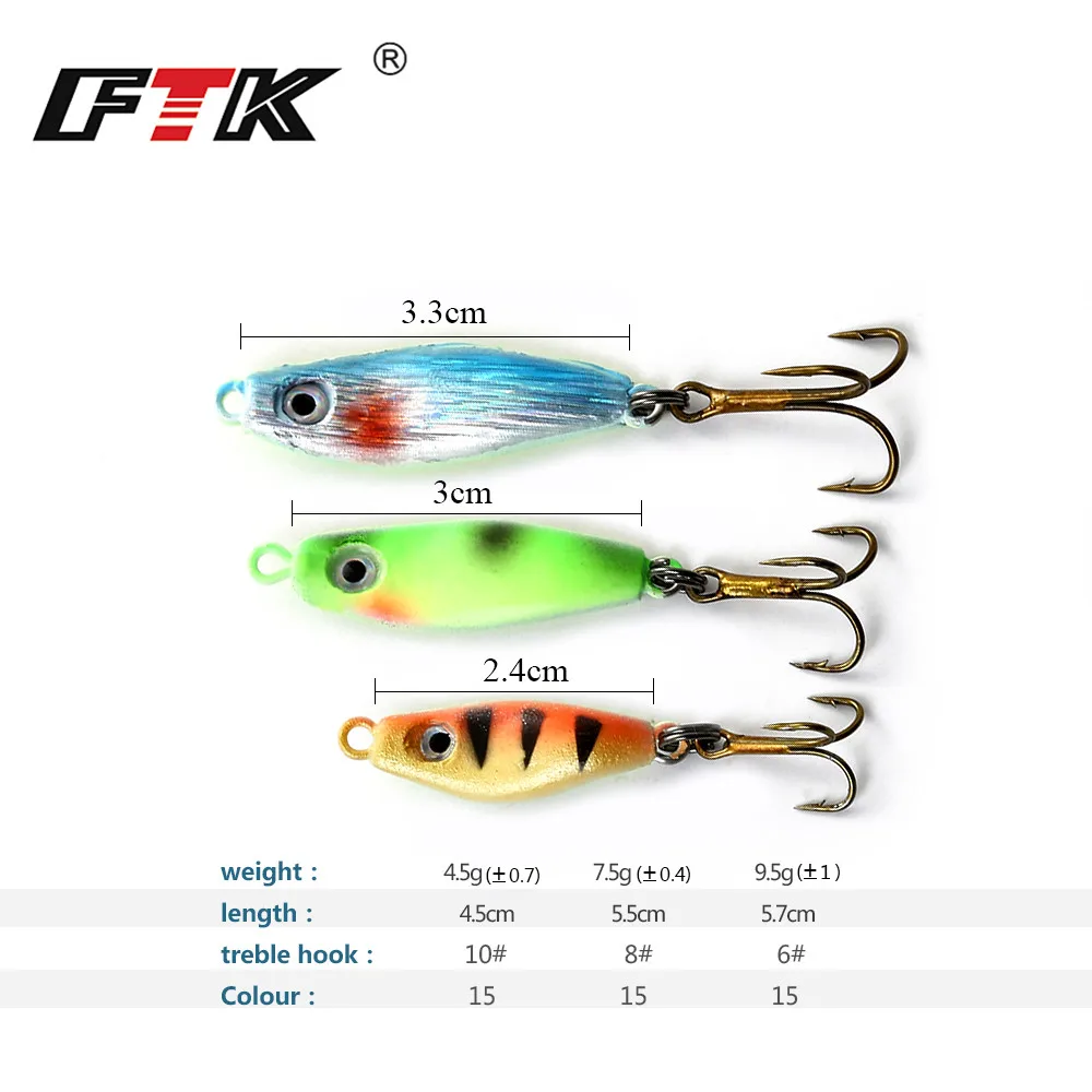 FTK-señuelo luminoso para pesca en hielo, cebo duro Artificial con anzuelos triples, ojo 3D, 4,5g/7,5g/9,5g, accesorios de invierno - imagen 5