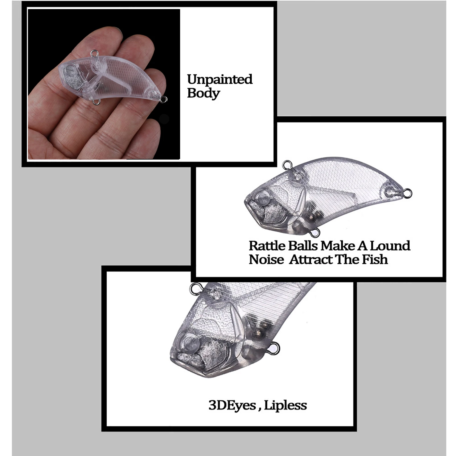 Chan'sHuang 20 piezas Señuelos de pesca en blanco sin pintar 6cm 13g sonajero VIB hundimiento vibración DIY hecho a mano cebo de pesca Artificial - imagen 4