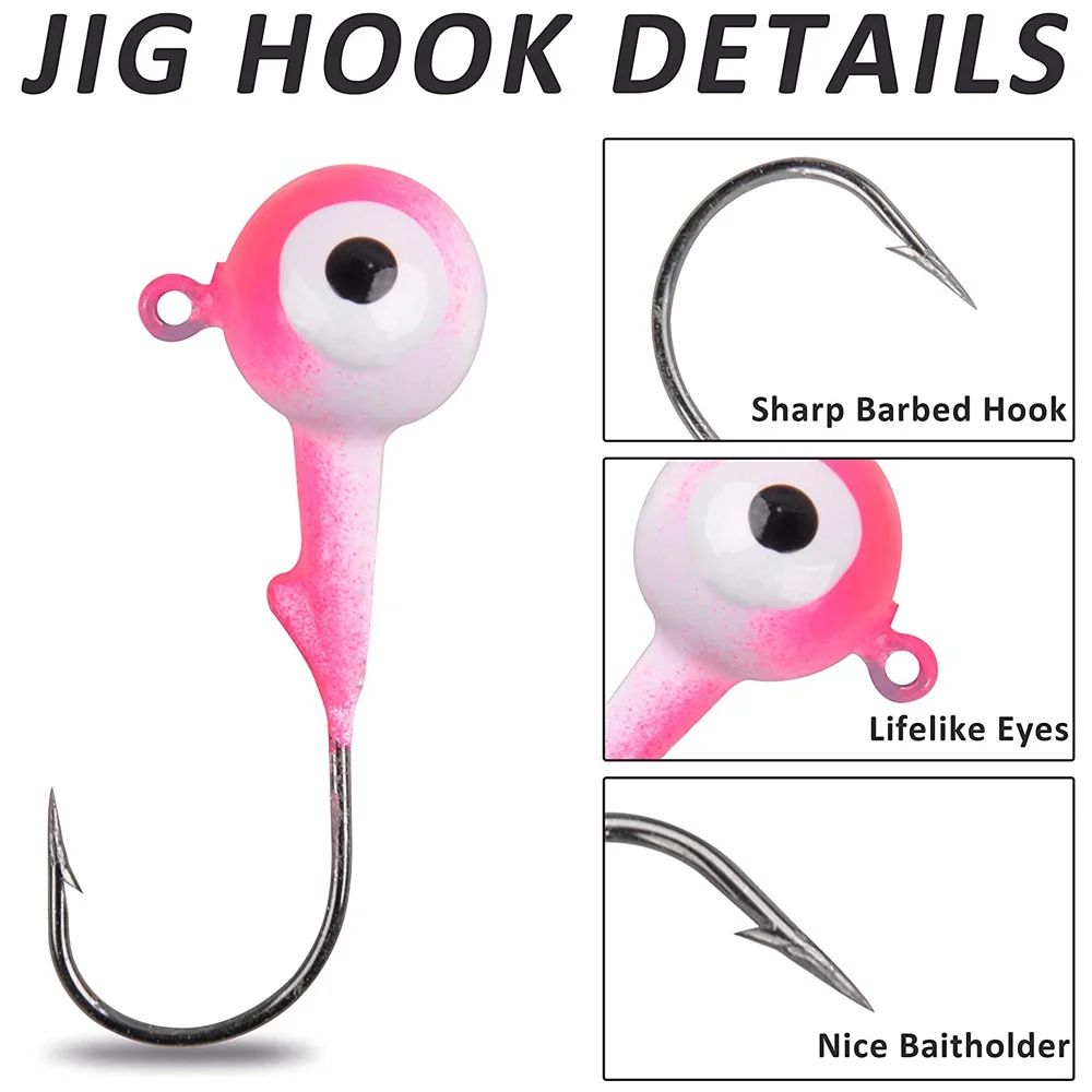 80 uds/50 uds/30 Uds anzuelo con cabeza de anzuelo de manivela con ojos dobles bola redonda cabeza de plantilla de plomo anzuelo de pesca para lubina trucha suave señuelos de gusano - imagen 5