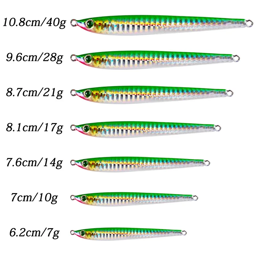 Señuelo de pesca con plantilla de Metal largo y lento, 5 piezas, 17g, 21g, 28g, 40g, 60g, señuelos de Jigging fundidos, cebo Artificial para peces de orilla, pesca de lubina - imagen 3