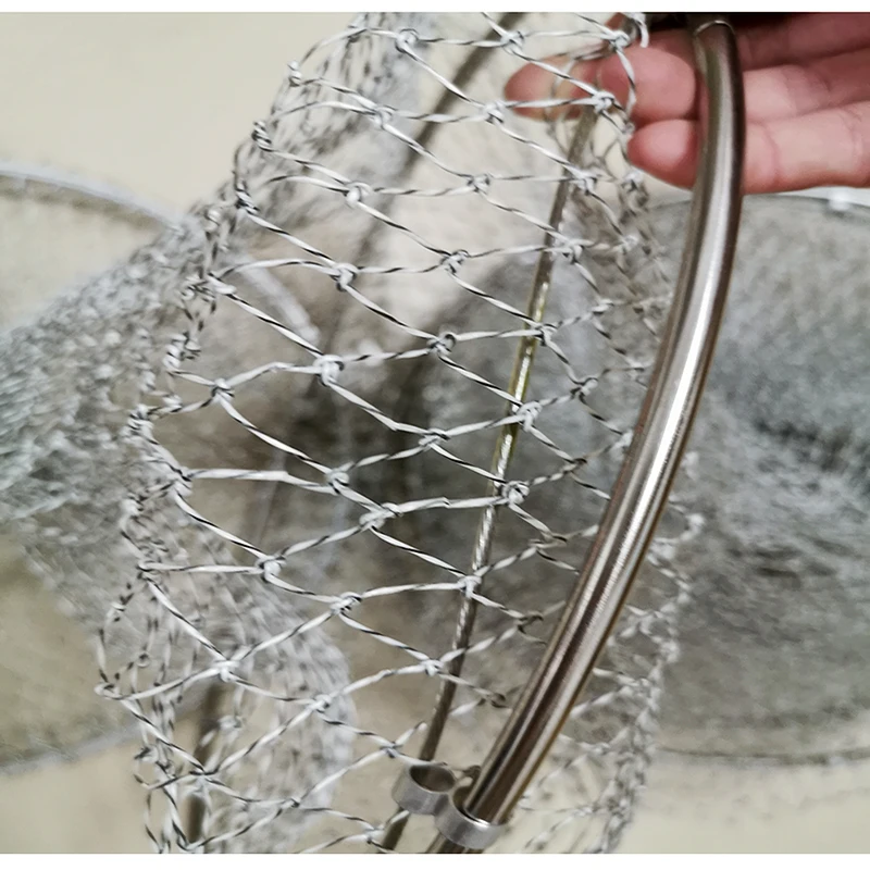 Lawaia-Red de mano de alambre trenzado gris, jaula de pesca, cuerda de raqueta eléctrica, profundidad de 180cm, malla de acero inoxidable, bolsa de red de pesca de secado rápido