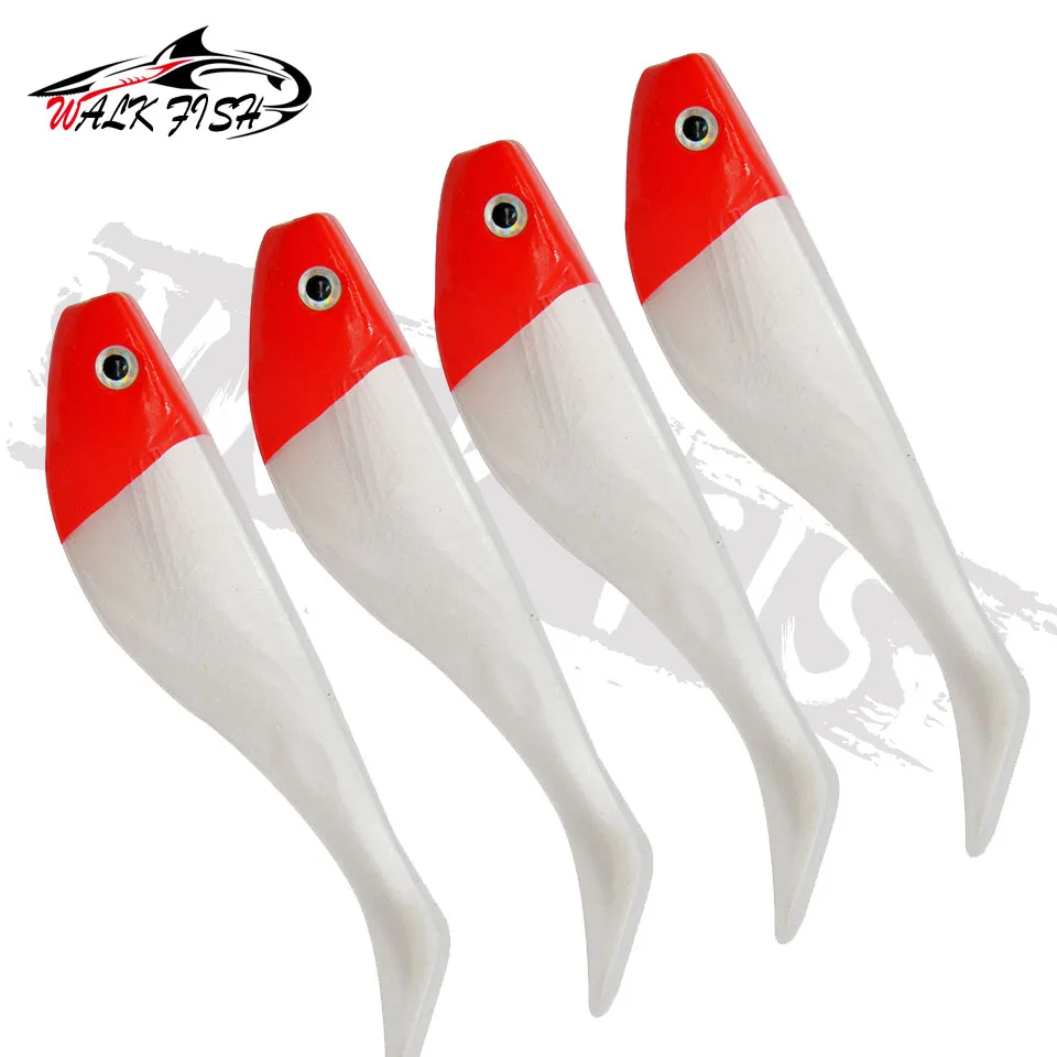 WALK FISH-señuelo suave de 4 piezas, ojos 3D, cola en T roja y blanca, 10,5 cm, 7,8g, cebo de silicona Wobbler, gusano de mar, cebo de natación, señuelo de silicona Streamer - imagen 4