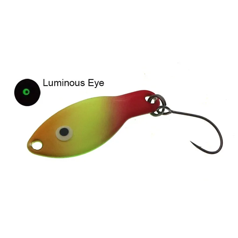 Cuchara de trucha con ojos luminosos, 34mm, 2,7g, cebo de Metal duro, cebo giratorio, Color UV, cucharas de pesca, señuelo - imagen 5