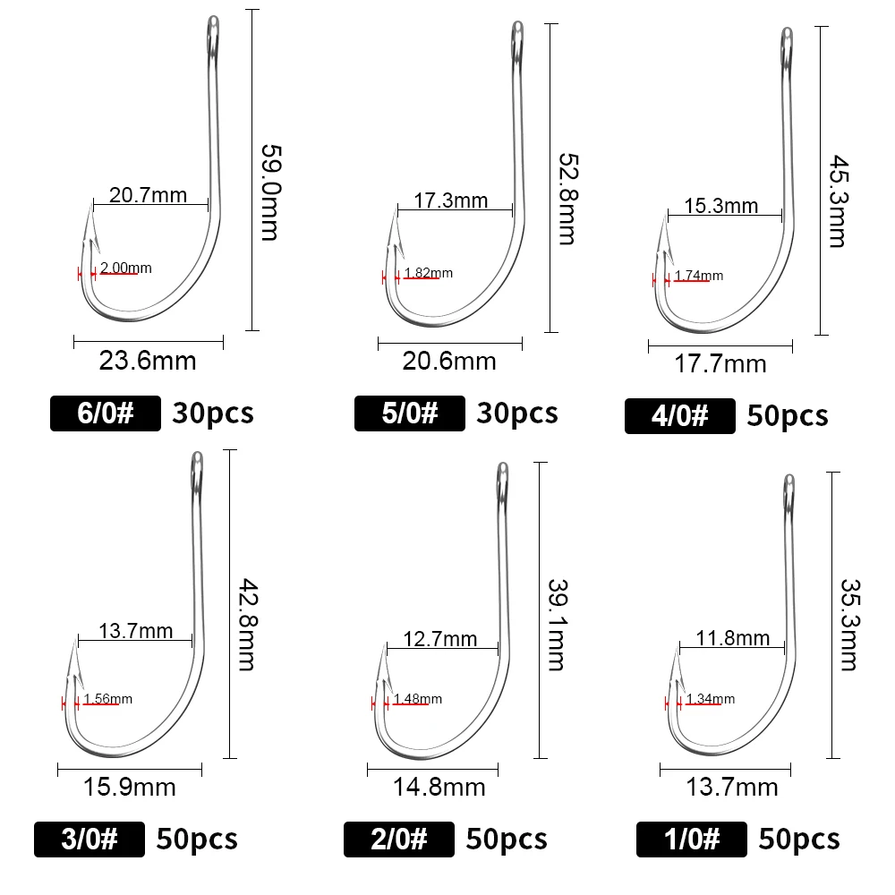 FISH KING30-50Pcs anzuelo de pesca de vástago largo con anzuelo de púas de ojo anzuelo de acero rico en carbono para accesorios de pesca de carpa de agua salada - imagen 3