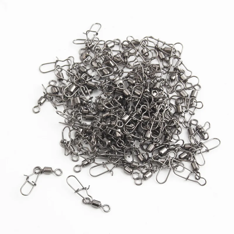 Conector de pesca de 100 unids/lote, 1 #2 #4 #6 #8 #10 #12 #, rodamiento giratorio de acero inoxidable con señuelo de anzuelo a presión - imagen 2