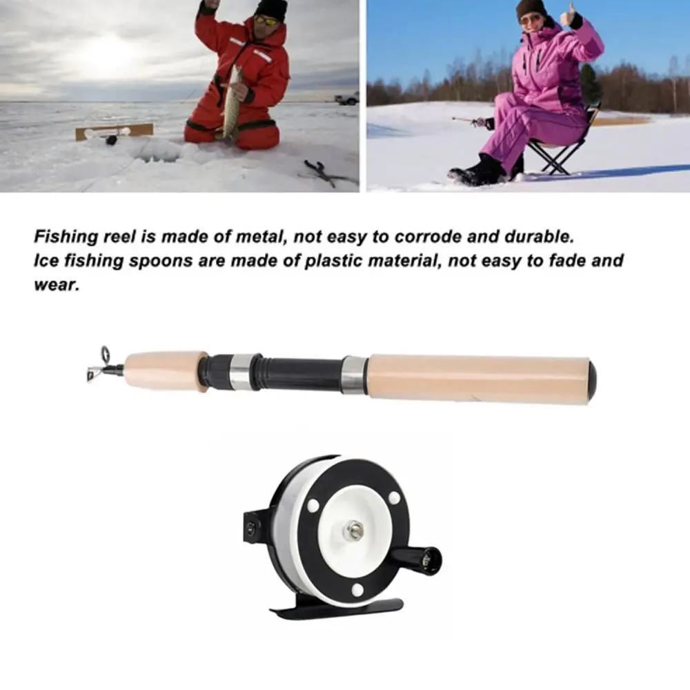 Combo de carrete de caña de pescar en hielo de fibra de vidrio, Combos de pesca en hielo giratorios ultraligeros telescópicos con carrete, Kit de caña de pescar en hielo de 65/75cm - imagen 3