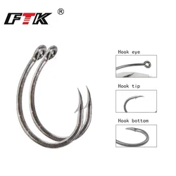 FTK 6-9PCS Anzuelo de pesca de carpa circular de acero rico en carbono con anillo negro mate 2/4/6/8 #   Ganchos individuales con púas europeas de agua dulce