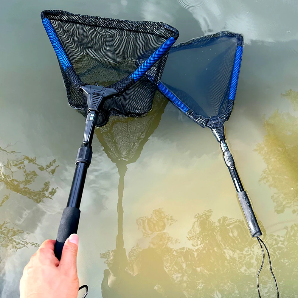 Red de mano de pesca de diseño flotante, redes de aterrizaje portátiles plegables, mango telescópico, herramienta de aparejos de malla fundida para pesca en corriente de señuelo de 90cm - imagen 5