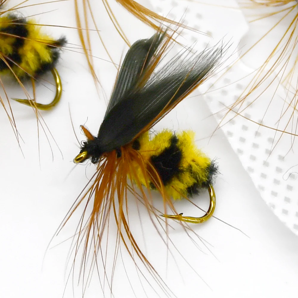 MNFT 6PCS # 10 negro y marrón de alas accesorios de pesca de abeja insecto biónico mosca cebo para peces lubina trucha - imagen 5