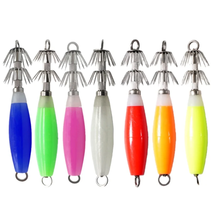 Wonderse 5 uds 10 Uds 14g Kit de anzuelos de calamar luminosos que brilla en la oscuridad pesca fluorescente sepia pulpo señuelos juego de cebos nocturnos