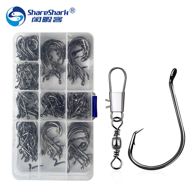 170 piezas 7384 pulpo de acero rico en carbono Offset gancho redondo tipo B Kit de pasador giratorio abrazadera caja de aparejos gancho de pulpo afilado de agua de mar - imagen 2