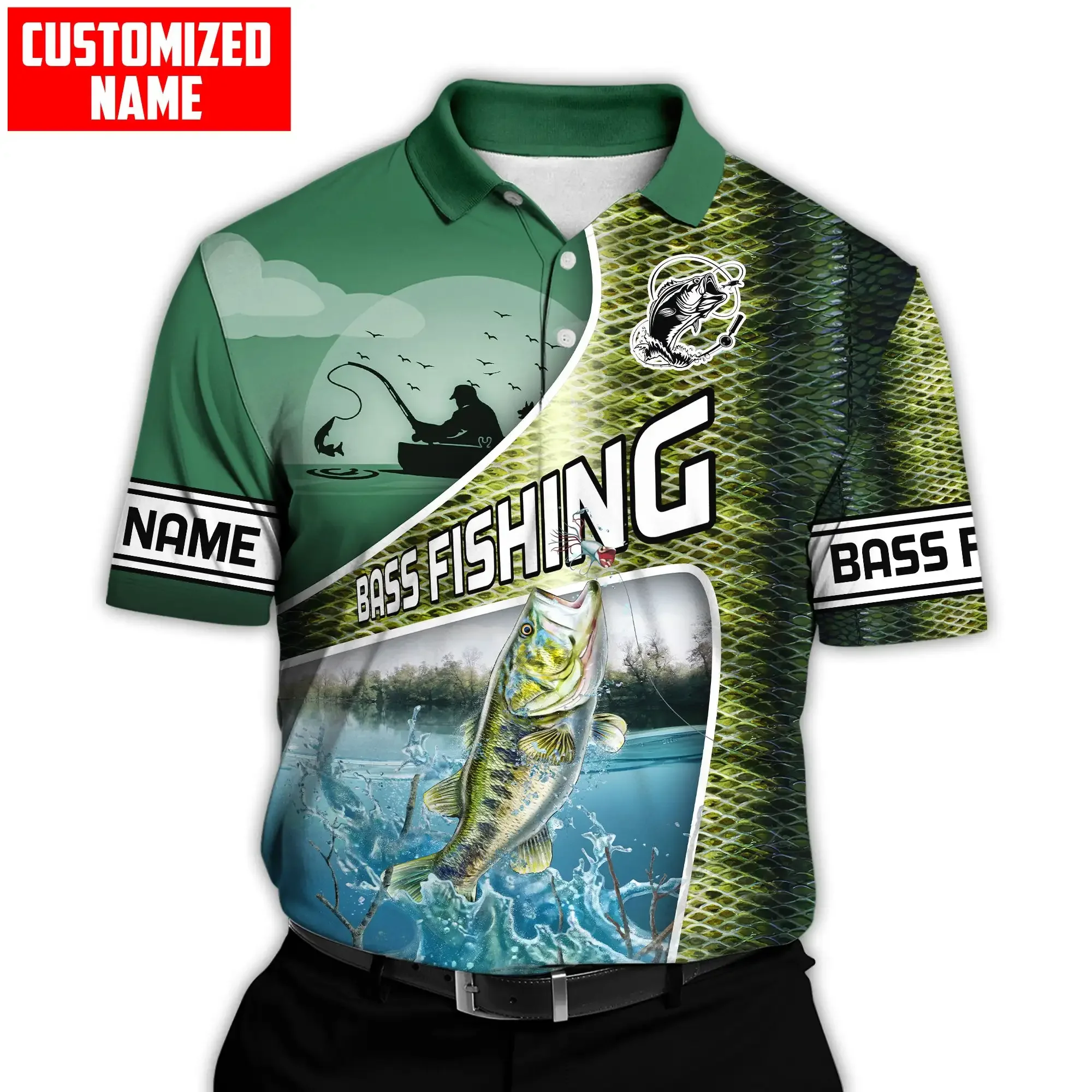 PLstar Cosmos nombre personalizado Walleye Fishing 3D completamente estampado Polos de hombre Casual solapa camisa de manga corta PLP03 - imagen 2