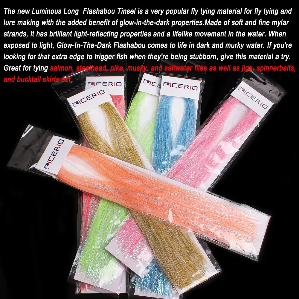 Bimoo, paquete de 2 50cm/19,69 pulgadas de largo, oropel Flashabou luminoso, Material para atado de moscas, serpentina, señuelo de pesca en el mar, faldas con cola de pez - imagen 5