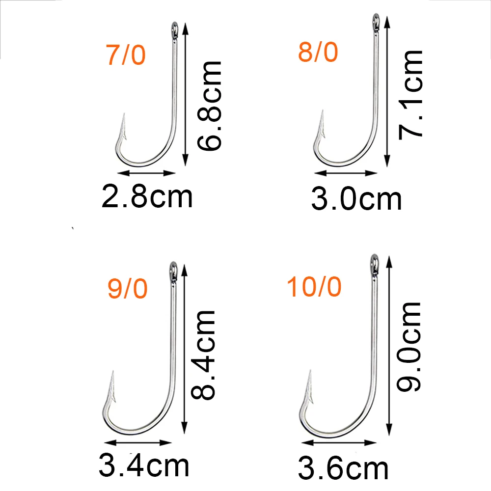 Kit de anzuelos de pesca de acero inoxidable, anzuelos de caña larga forjados para agua salada, Extra fuertes, 50/70 piezas, 1/0-10/0 - imagen 3