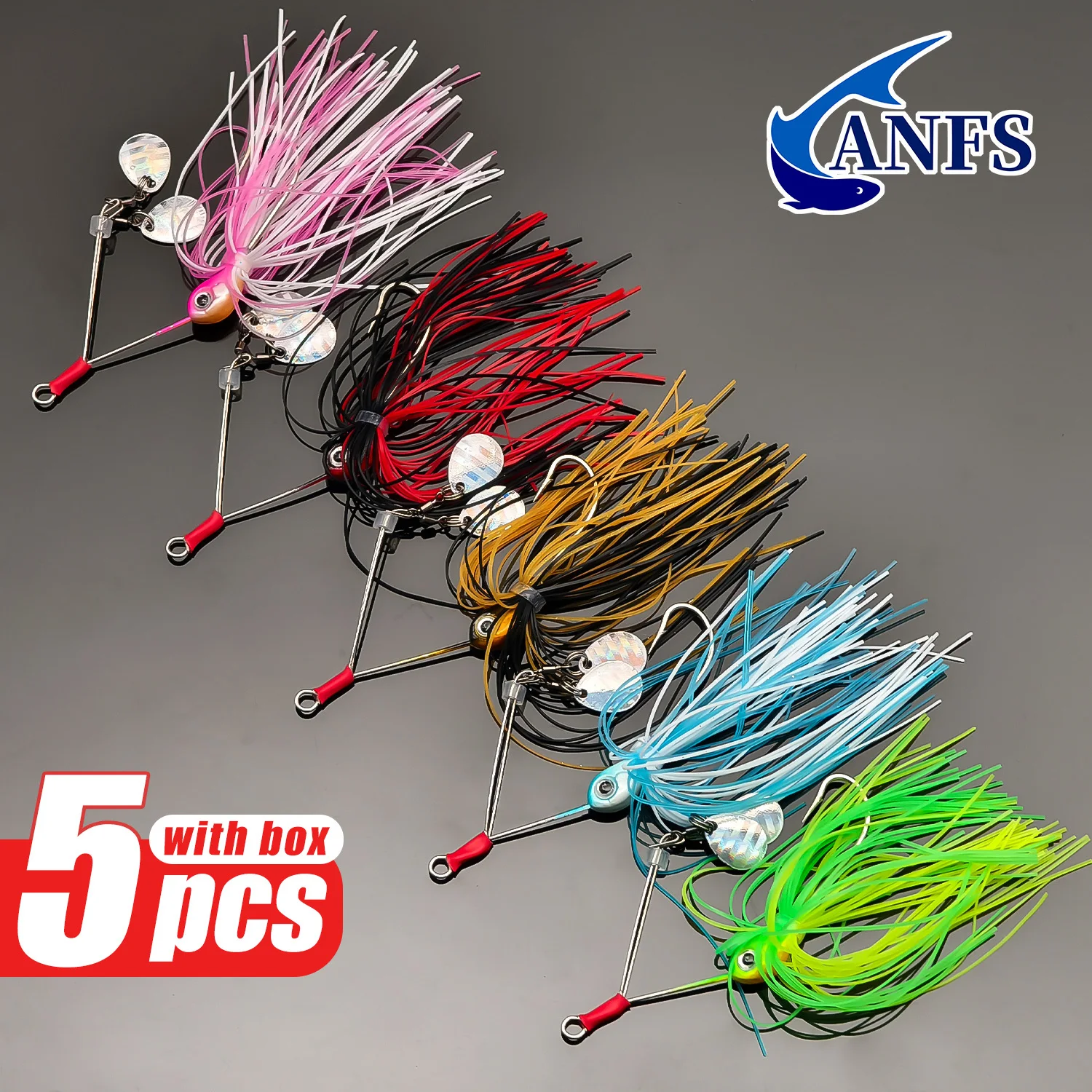 ANFS 5 señuelos de pesca giratorios con caja de almacenamiento - cebos artificiales de metal para pesca en agua dulce y salada, angelköder - imagen 2