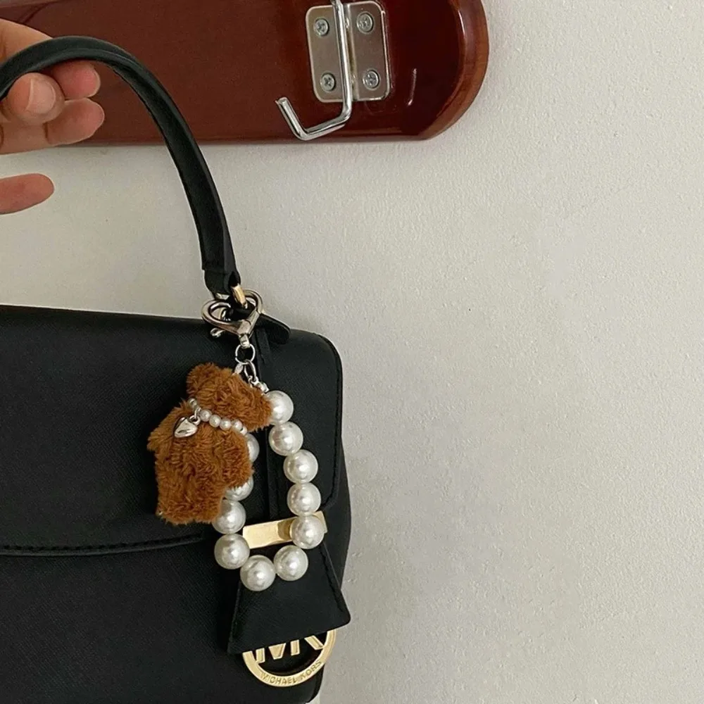 Oso de peluche con perlas de imitación, cadena para teléfono móvil, regalo, adorno colgante, colgante para muñeca, bolso, colgante para bolso de muñeca, colgante con dijes - imagen 3