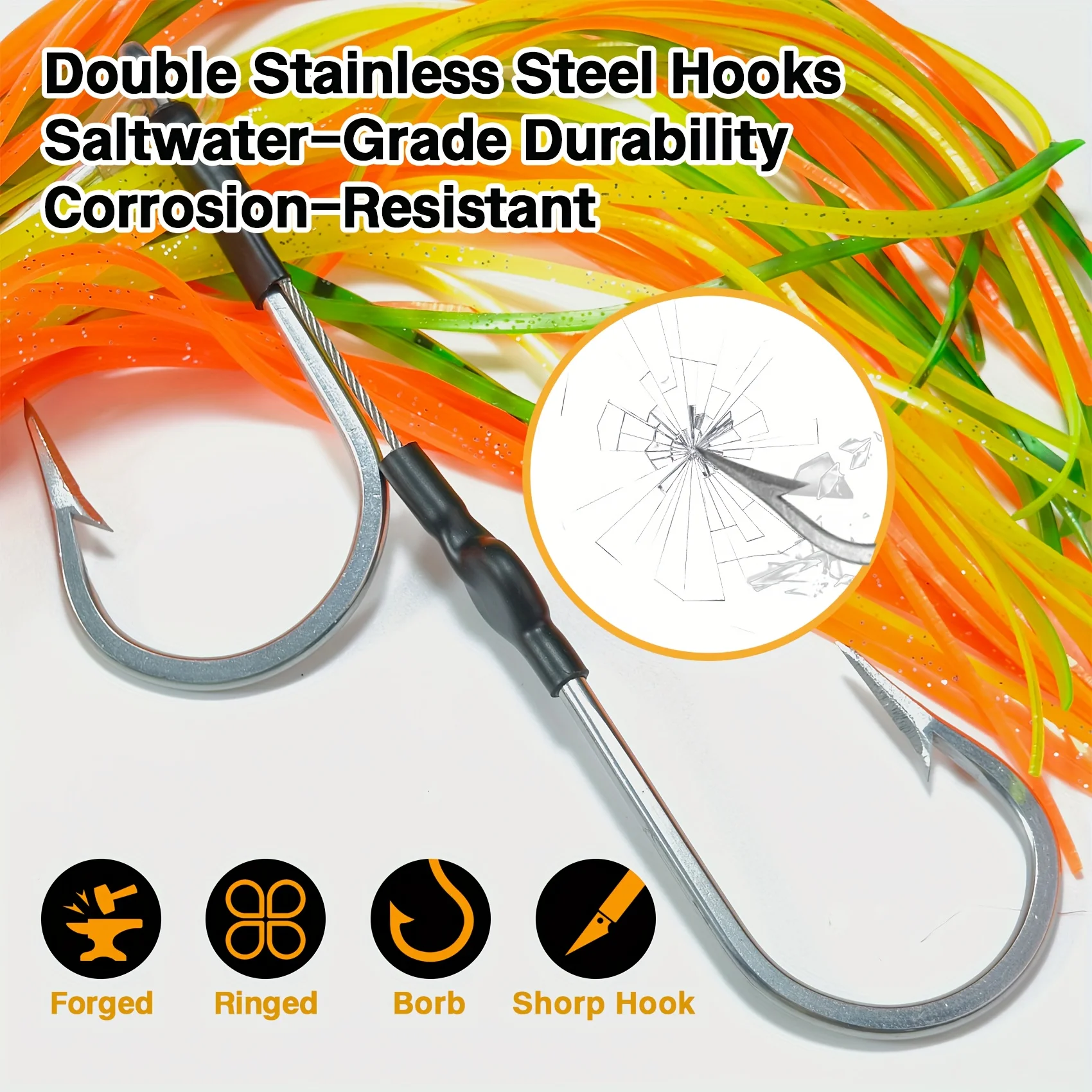 Aventik-señuelo de pesca con cabeza de bala, resina de Color sólido, con ganchos dobles de acero inoxidable, falda brillante, ojos realistas, señuelo de agua salada - imagen 5