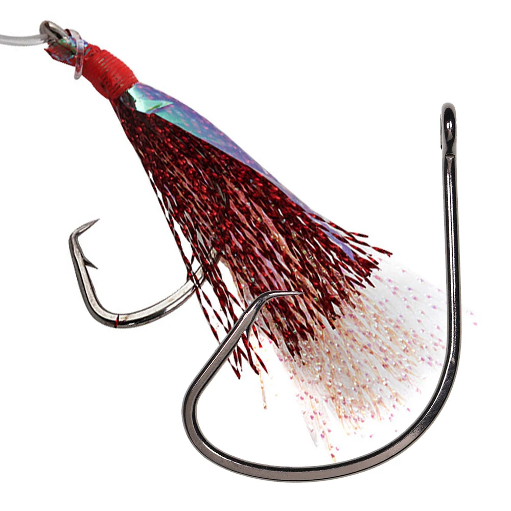 Wifreo 50 Uds anzuelo circular de pulpo anzuelos de pesca de agua salada aparejos Sabiki anzuelo de atado aparejos de pesca negro rojo tamaños # 4- # 8/0 - imagen 5