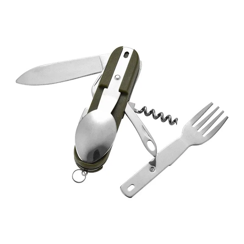 Vajilla plegable para acampar, cuchillo, tenedor, cuchara, combinación de vajilla portátil para exteriores, vajilla plegable multifuncional - imagen 5