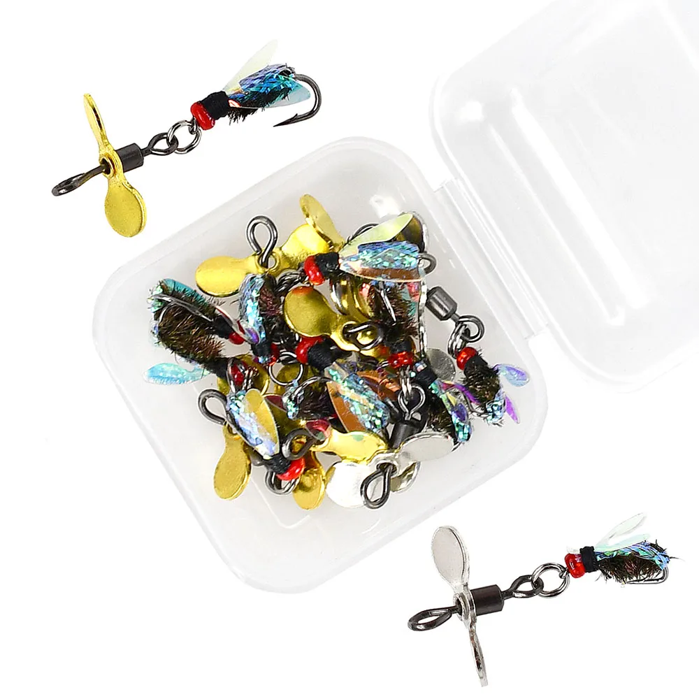 10 unids/caja insecto biónico abeja falsa señuelos con alas Scud mosca insecto cebo gusano mosca anzuelo Spinner cebo caja de aparejos de pesca - imagen 4