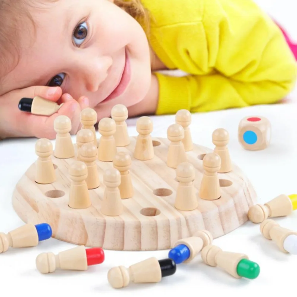 Juguete interactivo rompecabezas juego regalo niños ajedrez de memoria de madera Color memoria ajedrez capacidad cognitiva juego de mesa Montessori - imagen 4