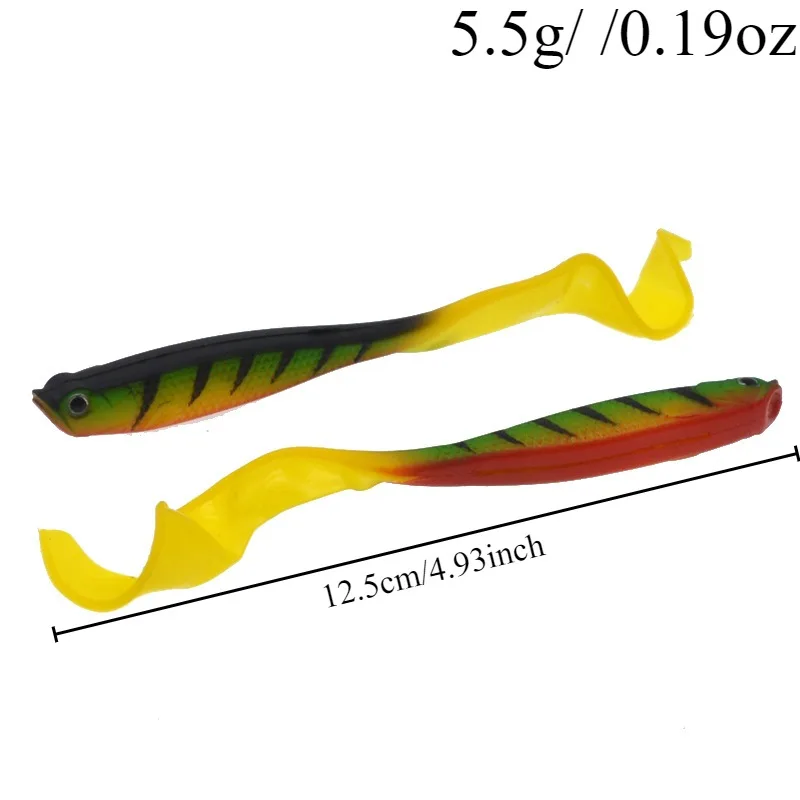 Ackibbik-señuelo de pesca de silicona suave, 9 Uds., Swimbaits de plástico, señuelos de gusano de pesca, señuelos artificiales de silicona de 4,93 pulgadas para lubina - imagen 3