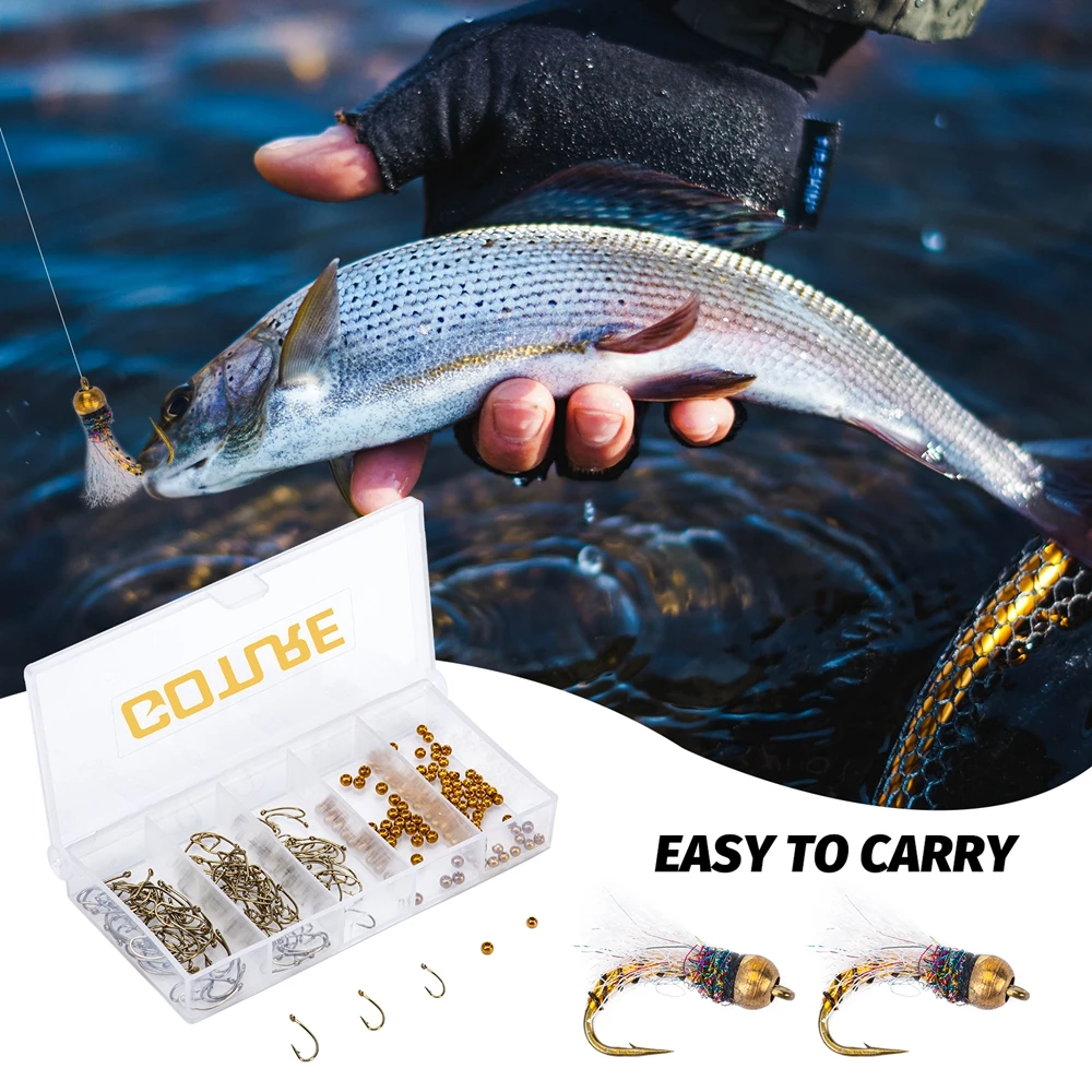 Goture-anzuelo de moscas de la ninfa, Kit de cebo de cabeza de latón con caja de señuelo portátil, moscas artificiales para trucha, carpa, novedad, 240 piezas - imagen 2
