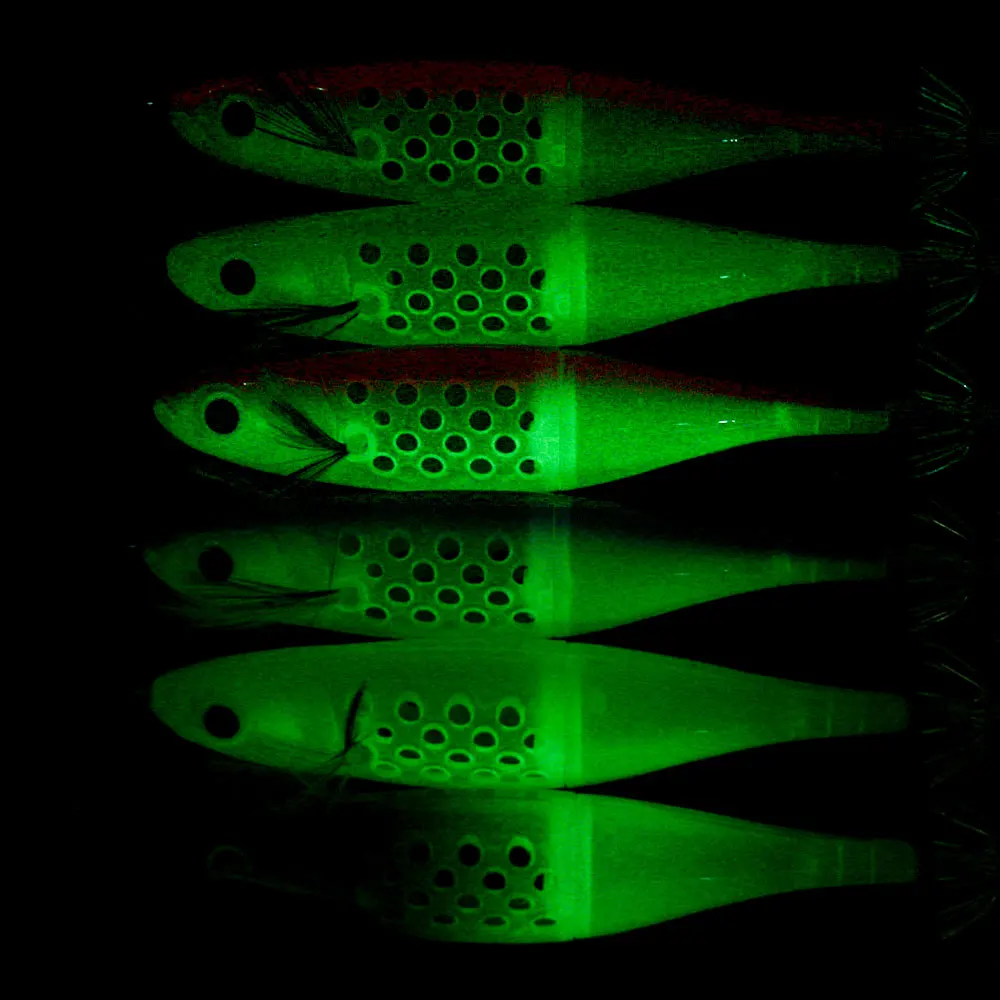 Plantilla de calamar luminosa para Pesca, 10g, 12cm, señuelos tipo Gamba de madera, 6 colores, cebo Artificial, pulpo, sepia, anzuelo de Pesca de agua salada, 1 ud. - imagen 4