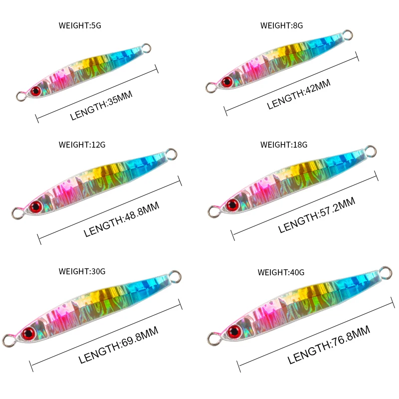 Obras mágicas sin anzuelo, plantilla de Metal, caja de señuelos, cebo de perca, 5g, 8g, 12g, 18g, 30g, 5 unids/caja, plantillas de mar, cebo Artificial, juego de pesca, peces falsos - imagen 3