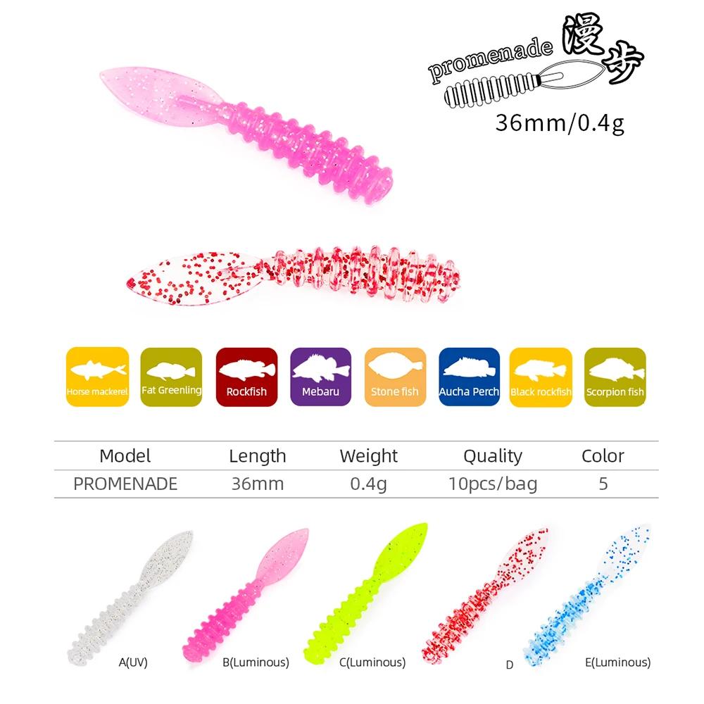 TSURINOYA 05g aguja cola Ajing cebo suave 0,4g hoja cola Rockfish gusano señuelo Swimbaits Jig señuelos Wobbers cebos de pesca de trucha - imagen 5