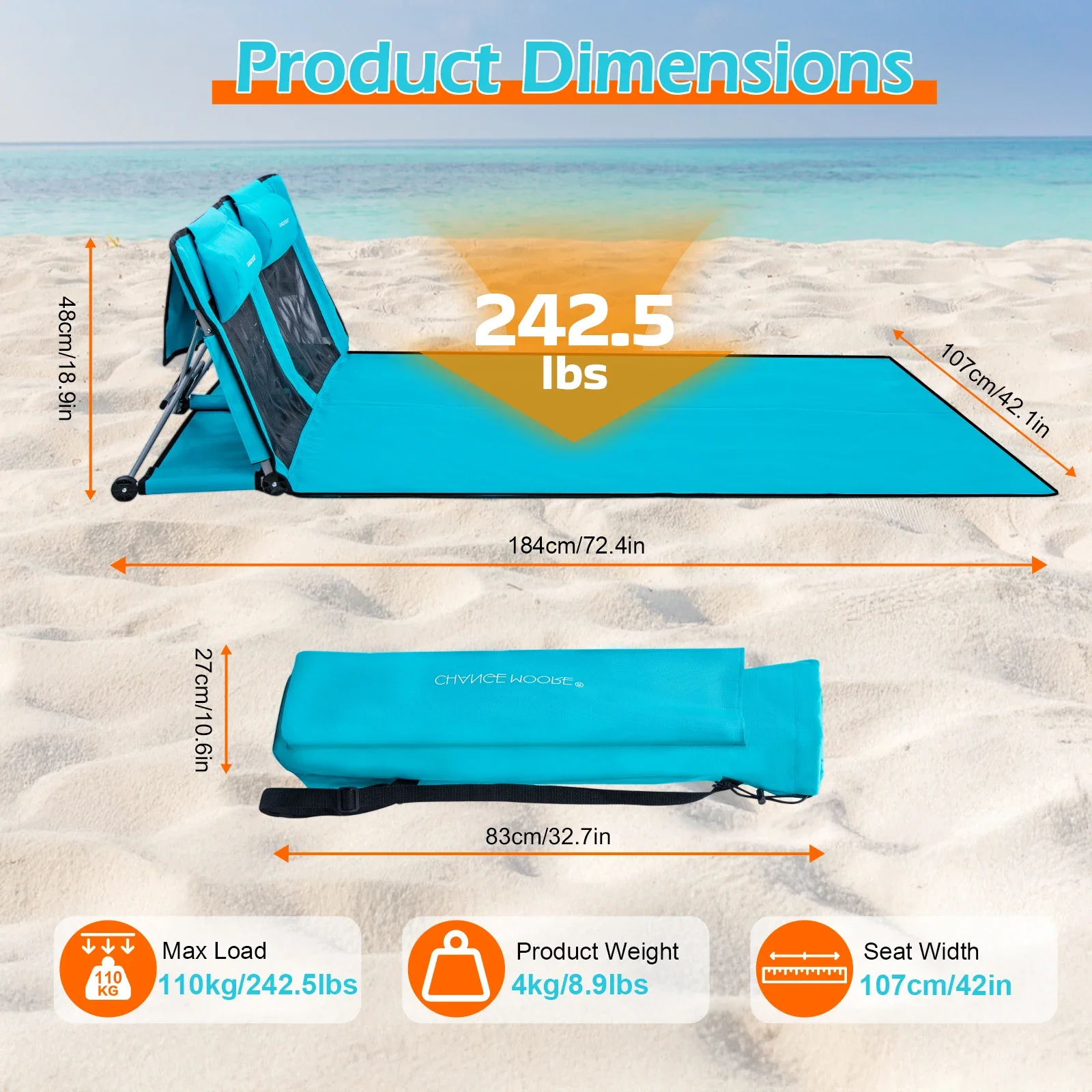 Cama de playa plegable Goture con reposacabezas, cama portátil ultraligera para exteriores, reclinable, para viaje, cama plegable para playa - imagen 4