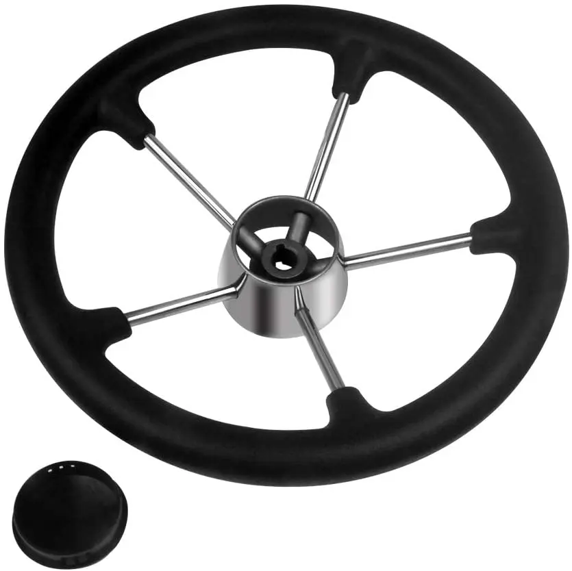 Volante marino de acero inoxidable, accesorio de 11 pulgadas con espuma negra y destructor de 5 radios para yate y barco - imagen 4