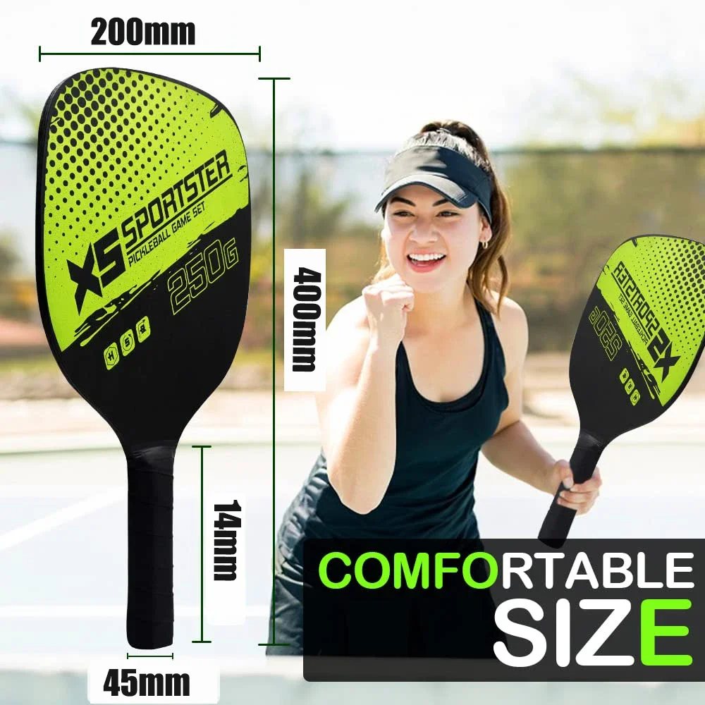 Pickleball-Juego de palas y Pickleball para hombre y mujer, 2 raquetas, 4 bolas de Pickleball portátiles para ejercicio en interiores y exteriores, regalos - imagen 5
