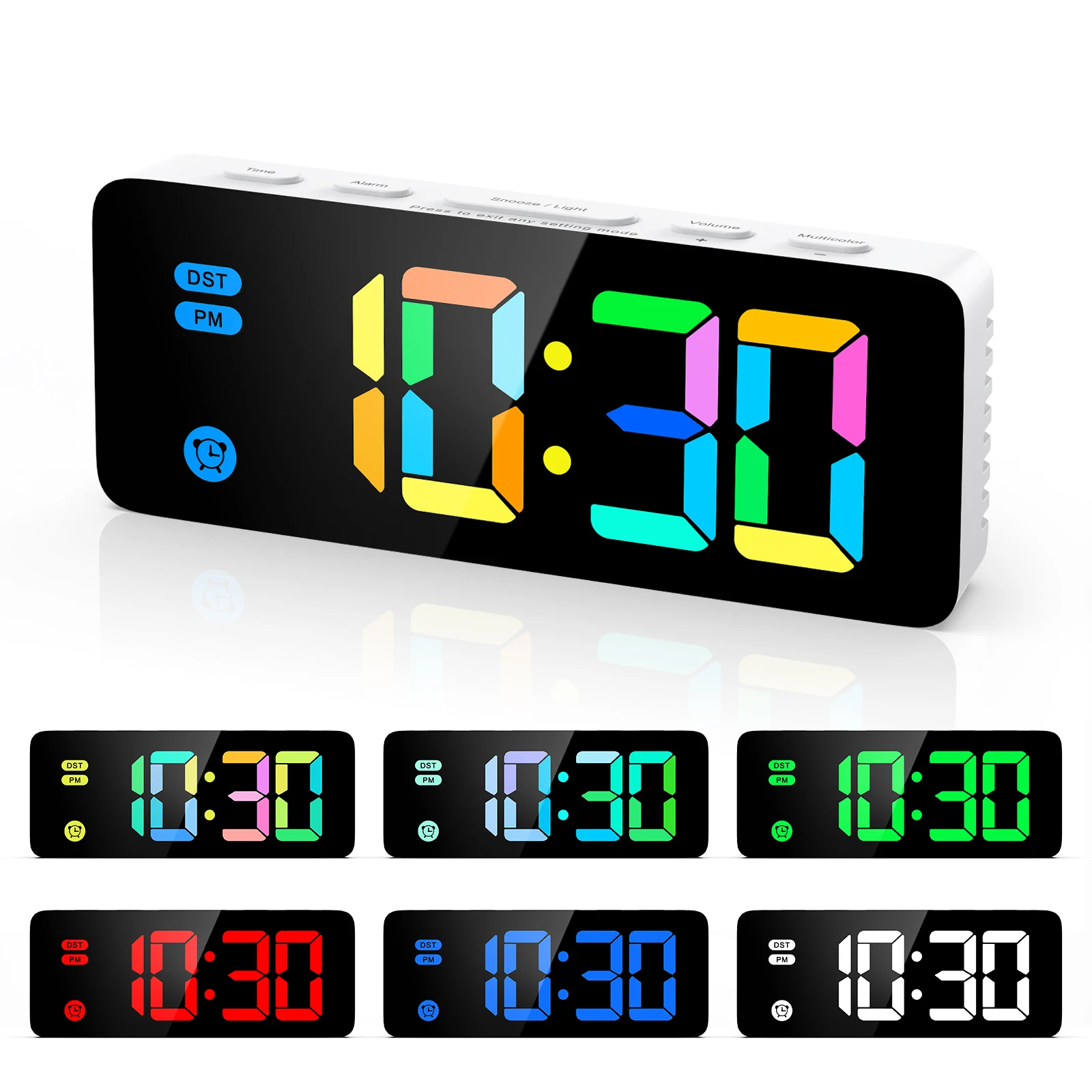 ORIA Reloj despertador RGB LED digital colorido 12/24H dormitorio