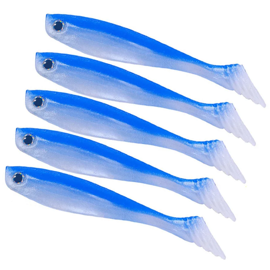 Wobbler de 5 piezas para pesca de Lucio, señuelos artificiales de cola en T, cabeza de plantilla, gusanos de goma blanda, carpa, Swimbait hecho a mano - imagen 5