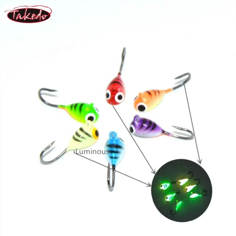 TAKEDO 6 unids/bolsa 20MM 1,7G señuelo de Jigging luminoso cabeza de plomo anzuelo de pesca pesca de invierno cebo de Jigging para carpa lubina - imagen 2