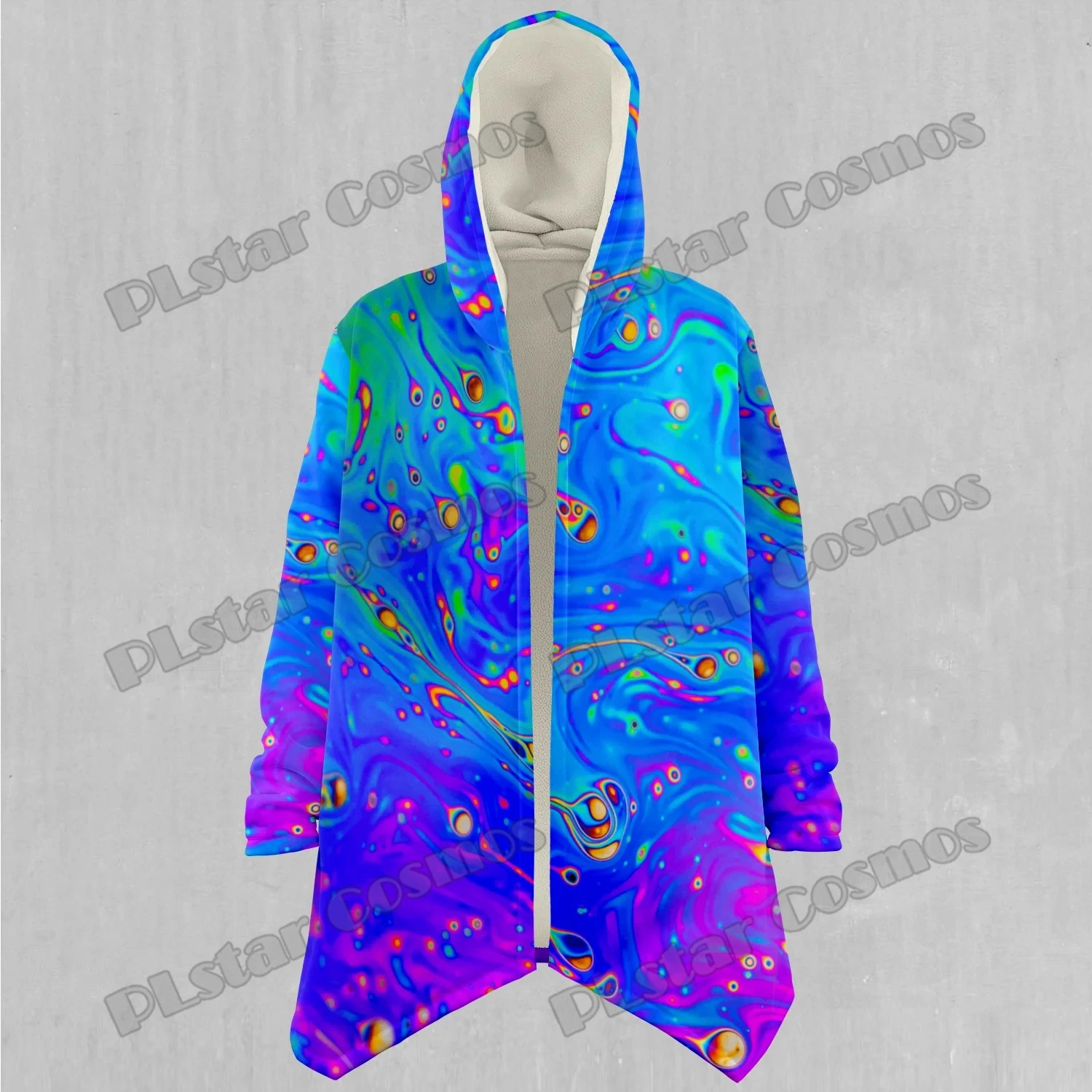 Capa con capucha forrada de Sherpa para hombre con estampado 3D colorido abstracto psicodélico líquido invierno Unisex Casual grueso capa cálida DP81 - imagen 2