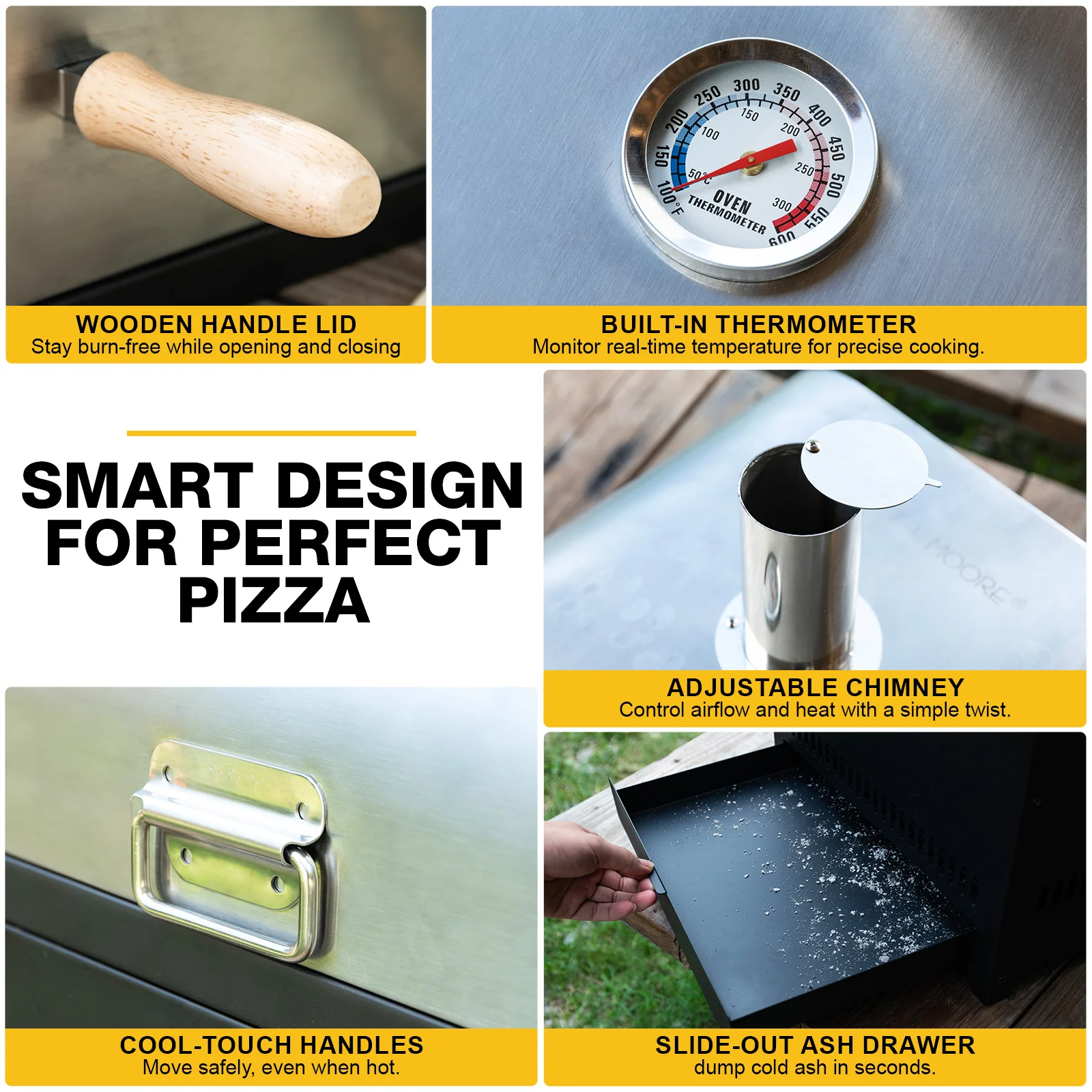 CHANGEMOORE Kit de horno de pizza al aire libre con bandeja de acero inoxidable de piedra de cordierita, termómetro, cubierta antipolvo para jardín, Camping, barbacoa - imagen 5