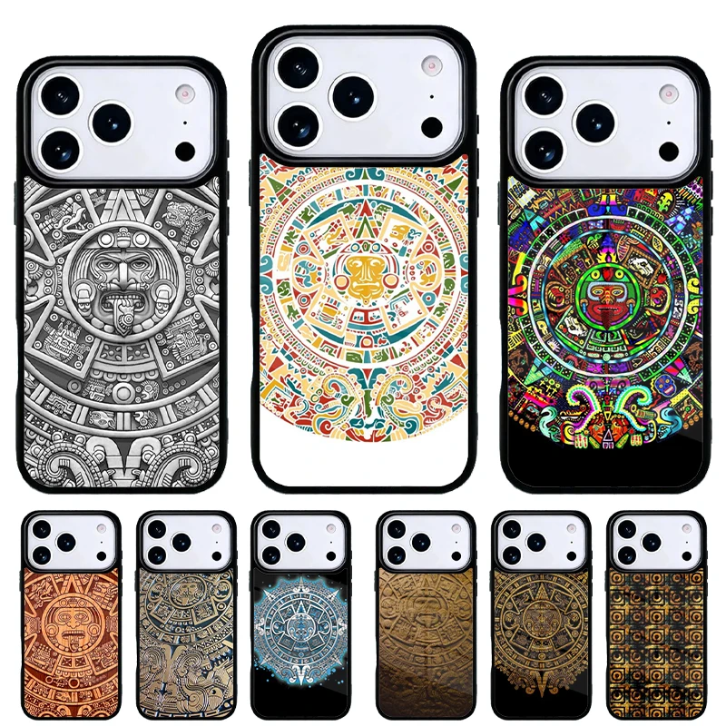 Funda iPhone madera Calendario Maya para 17 16 15 14 Pro Max