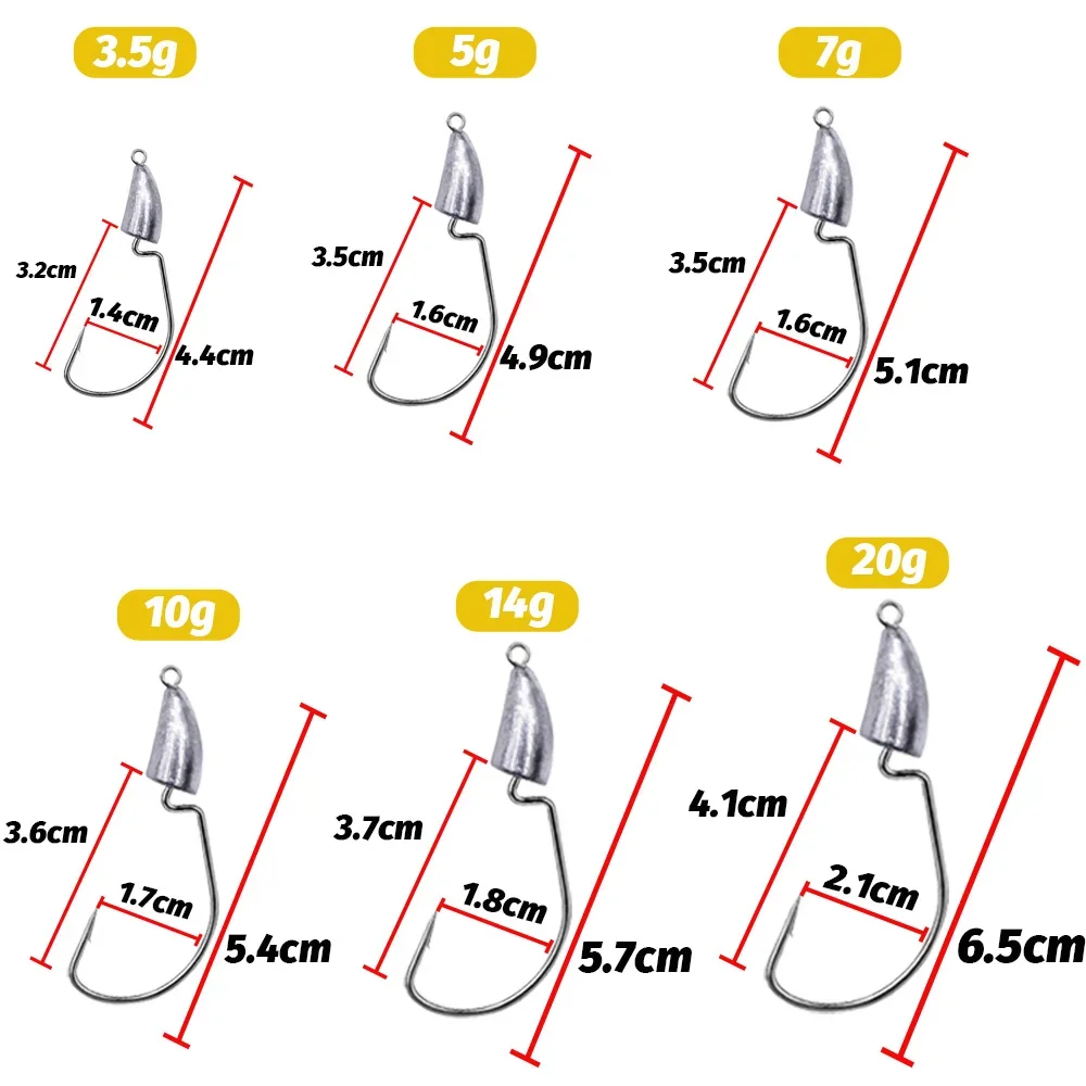 10 Uds. Anzuelo de gusano con cabeza de plantilla de Metal 3,5g 7g 10g 20g anzuelos con manivela de peso engranaje plomo Pesca para señuelo Texas Rig Kit de aparejos de Pesca - imagen 2