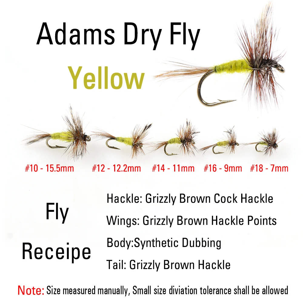 ICERIO 6 piezas # 10 - # 18 amarillo/gris Adams moscas secas Caddis Midge adulto Mayfly trucha pesca señuelo cebo - imagen 5