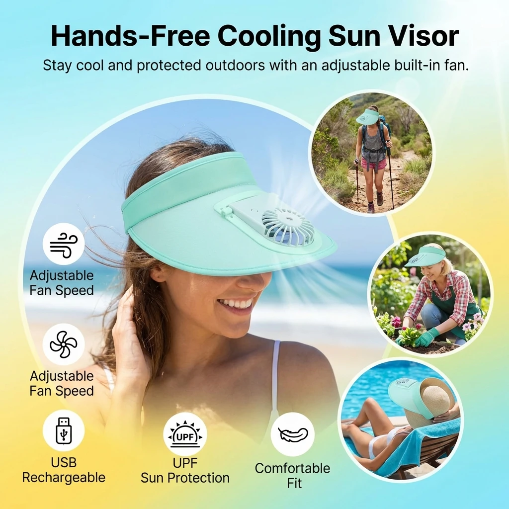 Sombrero ventilador recargable para pesca – Ala ancha UV - imagen 3