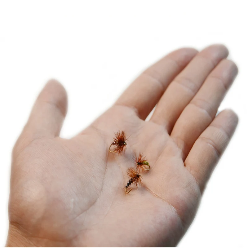 3 colores surtidos 6 uds Bobs Bits simulando insectos emergentes para adultos 14-16 #   Moscas secas de agua de superficie de oliva/negro/clareta para trucha marrón - imagen 5
