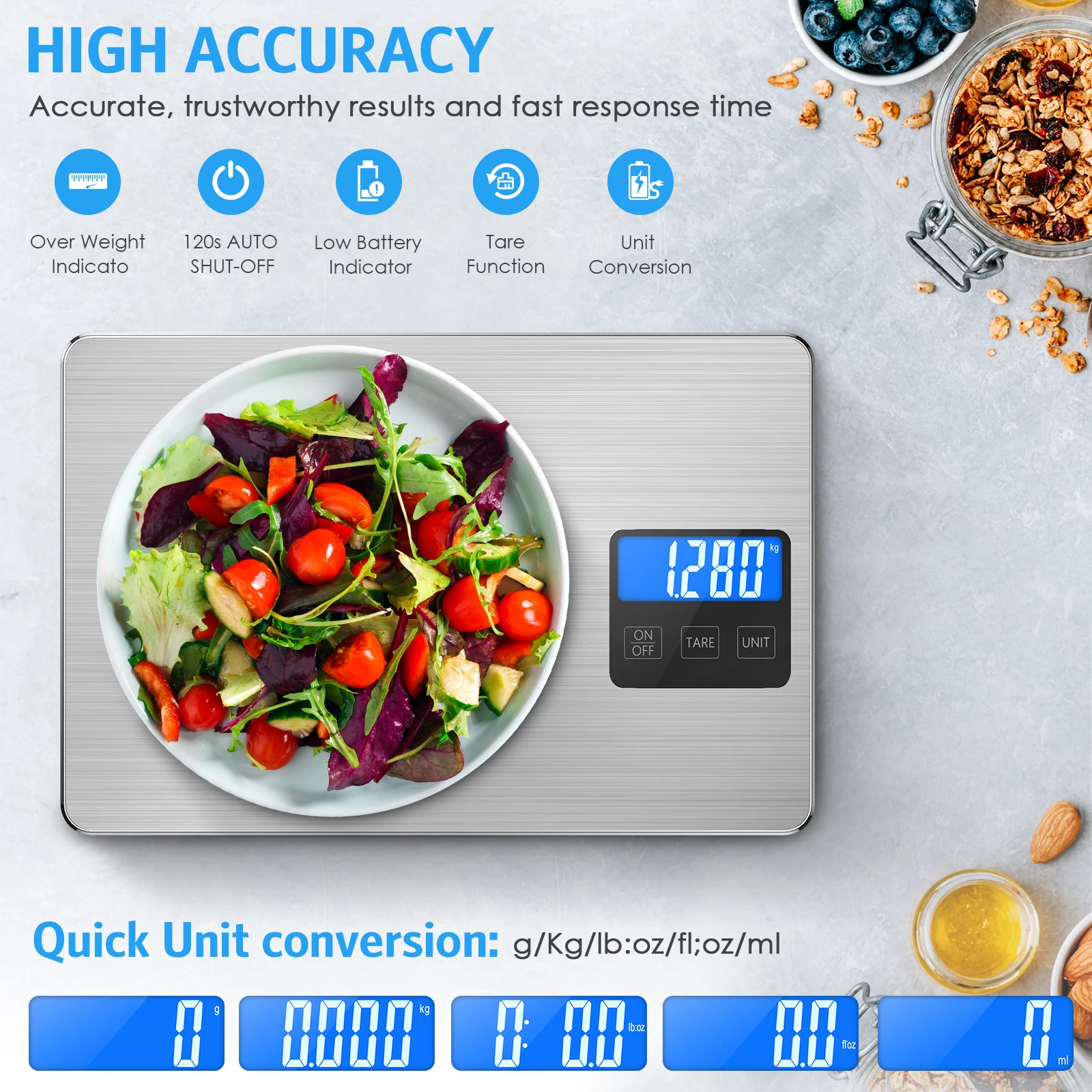 Báscula Digital de Cocina 15 kg – Recargable con Pantalla LCD - imagen 4